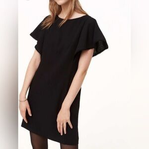 LOFT Black Pom-Pom Flutter Sleeve Sheath Dress Size 0